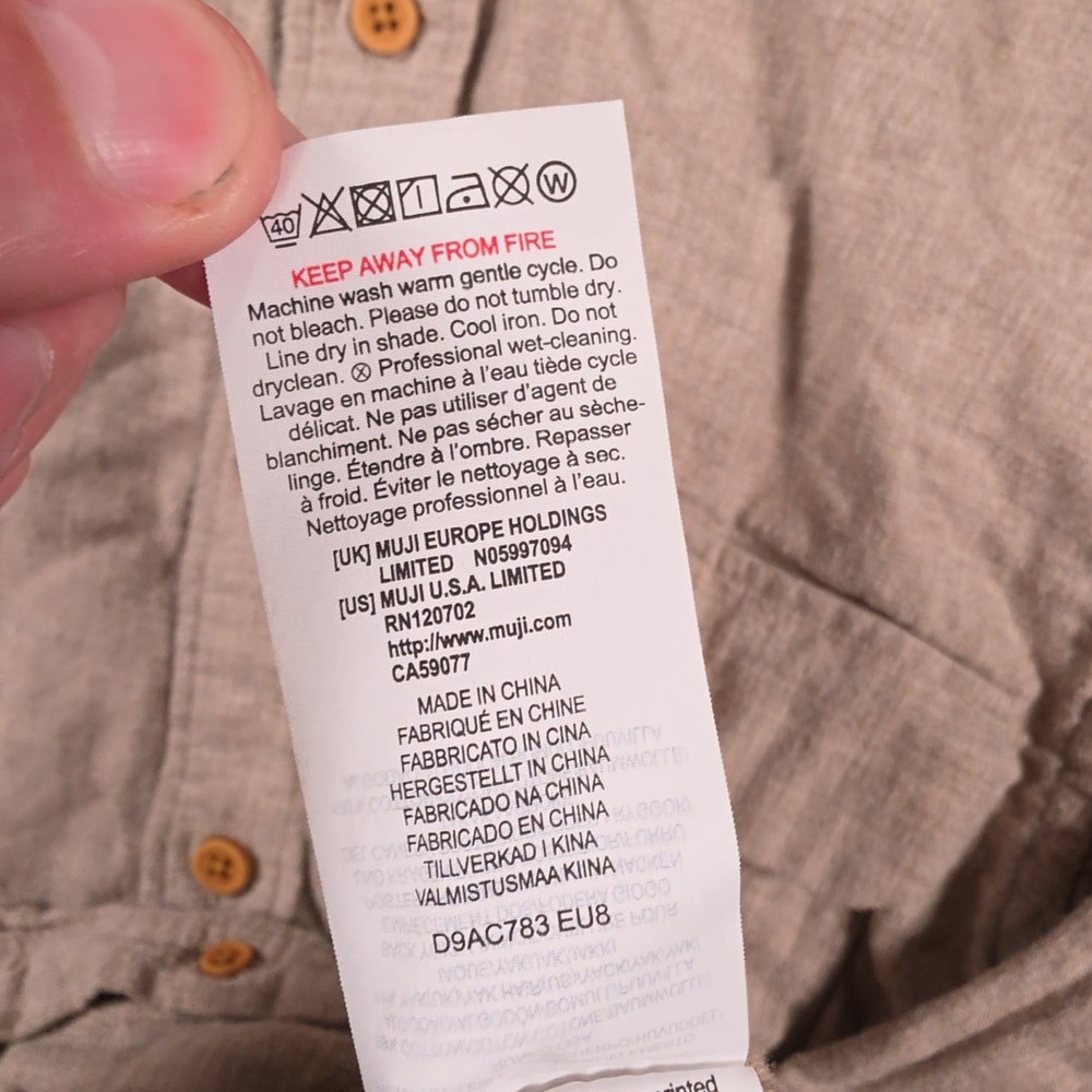 Muji Flannel Shirt Mens S Tan Yak Hair Blend Long Sleeve Chest Pocket - Picture 9 of 10